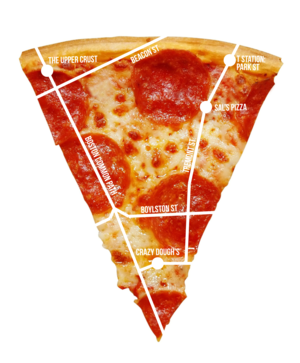 Digital Collage of a Map of Downtown Boston on a Slice of Pizza
